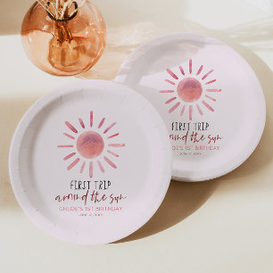 Prato De Papel Pink First Trip Around The Sun 1st Birthday Party