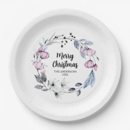 Prato De Papel Pink Floral Wreath Natal