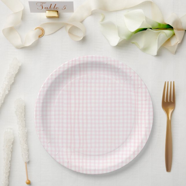 Prato De Papel Pink Gingham Baby Shower (Casamento)