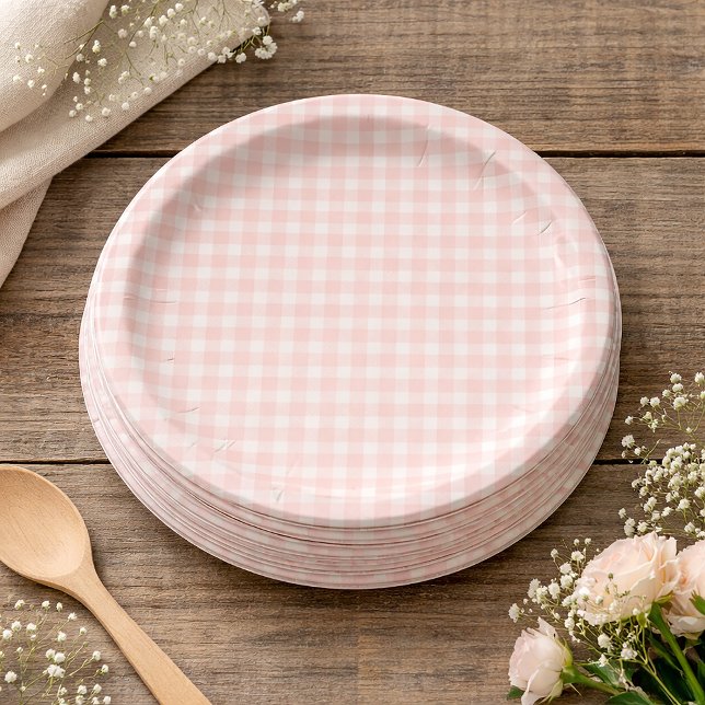 Prato De Papel Pink Gingham Paper Plates (Criador carregado)