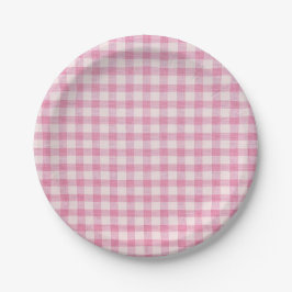 Prato De Papel Pink Gingham Patterno