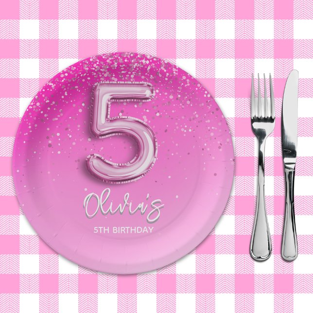 Prato De Papel "Pink Glitter 5th Birthday Party –Fabulous at Five (Criador carregado)