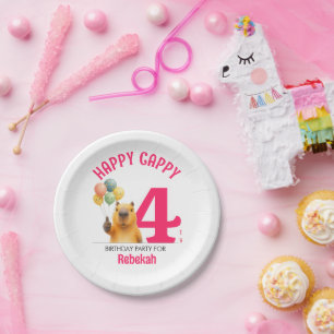 Prato De Papel Pink HAPPY CAPPY Capivara Personalizado Aniversári