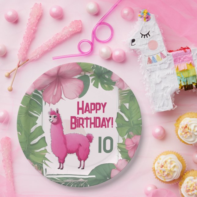 Prato De Papel Pink Happy Smiling Lama (Festa)