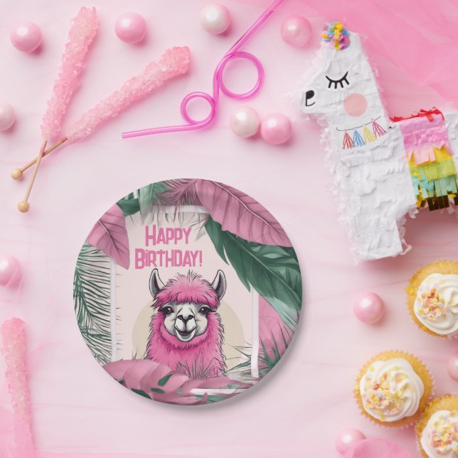 Prato De Papel Pink Happy Smiling Lama (Festa)