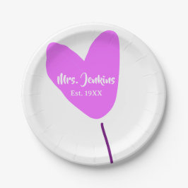 Prato De Papel Pink heart balloon Mrs add name est. Add year love