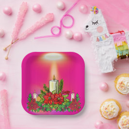 Prato De Papel Pink Holiday Candle Paper Plate