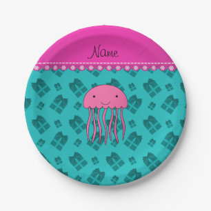 Prato De Papel Pink jellyfish Turquoise presentes de Natal