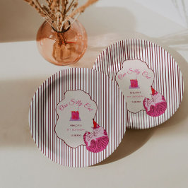 Prato De Papel Pink Kitty Party One Silly Cat 1st Birthday