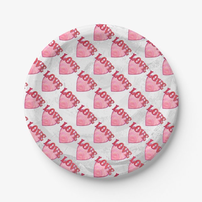 Prato De Papel Pink Love Heart Pattern (Frente)