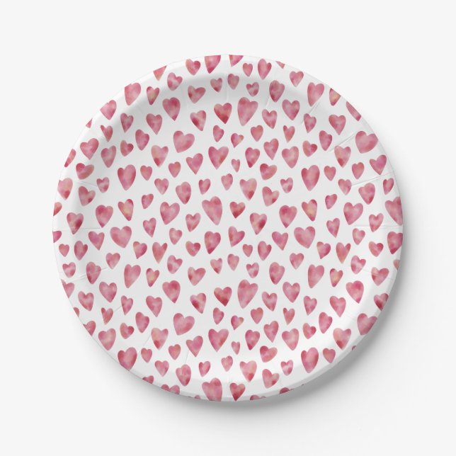 Prato De Papel Pink Love Heart Watercolor (Frente)
