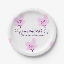 Prato De Papel Pink mauve floral 15th birthday quinceanera name d