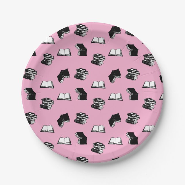 Prato De Papel Pink Modern Bookish Bibliophile Book Patterno (Frente)