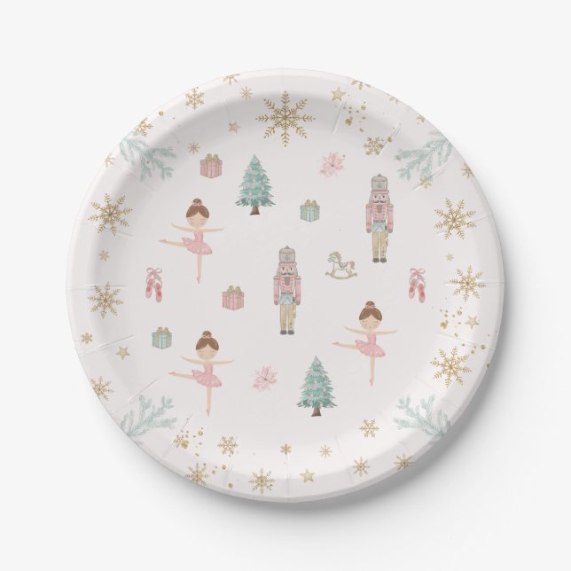 Prato De Papel Pink Nutcracker Ballet Birthday Paper Plates (Frente)