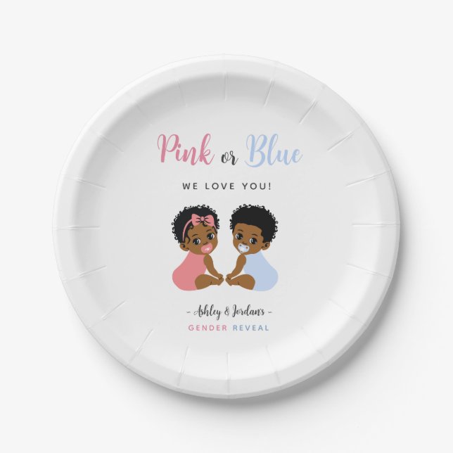 Prato De Papel Pink or Blue African American Baby Gender Reveal (Frente)