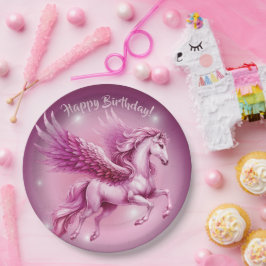 Prato De Papel Pink Pegasus "Happy Birthday"