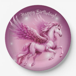 Prato De Papel Pink Pegasus "Happy Birthday"
