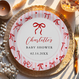 Prato De Papel Pink Red Coquette Bow Valentine Baby Shower