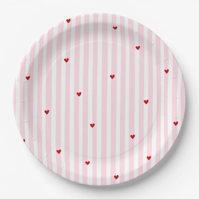 Prato De Papel Pink Red Hearts Little Sweetheart Baby Shower (Frente)