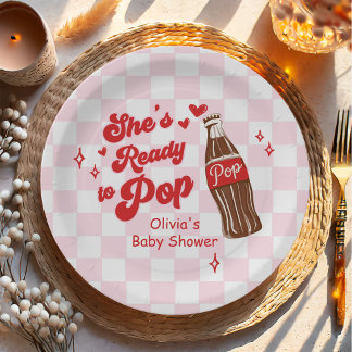 Prato De Papel  Pink Red She's Ready to Pop Baby Shower