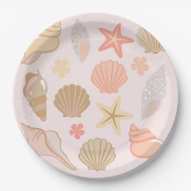 Prato De Papel Pink Seashells Pattern (Frente)