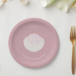 Prato De Papel Pink shell baptism christening Paper Plate