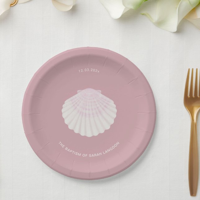 Prato De Papel Pink shell baptism christening Paper Plate (Criador carregado)