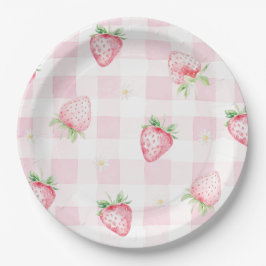 Prato De Papel Pink Strawberries Gingham Berry First 1st Birthday