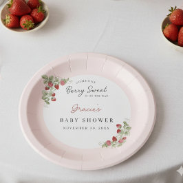 Prato De Papel Pink Strawberry Baby Shower