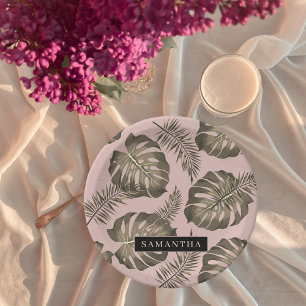 Prato De Papel Pink Tropical e Palm Dourado deixa padrão e nome