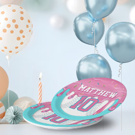 Prato De Papel Pink & Turquoise Baseball Drip Birthday Party