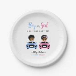 Prato De Papel Pink vs Blue Baby Car Race Gender Reveal Plates