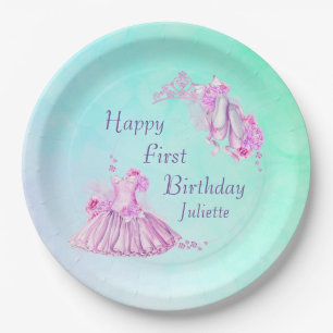 Prato De Papel Pink Watercolor Balé Princess Birday