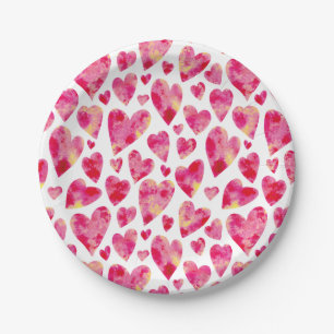 Prato De Papel Pink Watercolor Love Heart Standard
