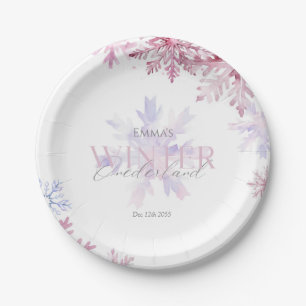 Prato De Papel Pink Winter Wonderland Floco de Neve Primeiro Aniv