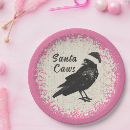 Prato De Papel Pinkmas Crow Santa Pink Black and Ivory Christmas
