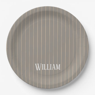 Prato De Papel Pinstripes bege personalizado