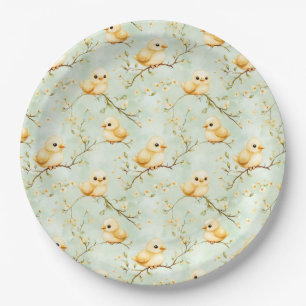 Prato De Papel Pintinhos De Bebê Bonitos Padrão Floral Primavera