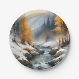 Prato De Papel Pintor da paisagem fluvial serene snowy