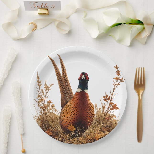 Prato De Papel Pintura a Óleo de Faisão de Outono  (Casamento)