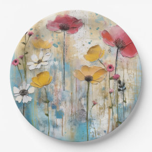 Prato De Papel Pintura a Óleo Impasto de Papoulas Pastel