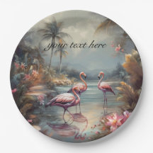 pintura botânica em vintage flamingos personalizáv