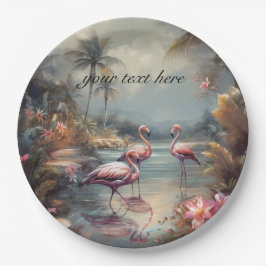 Prato De Papel pintura botânica em vintage flamingos personalizáv