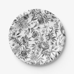 Prato De Papel Pintura Botânica Floral em Aquarela Chinesa