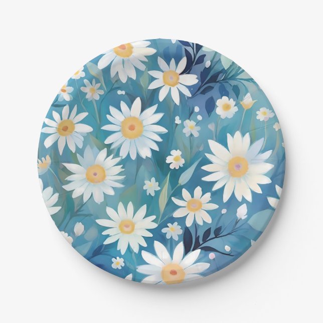 Prato De Papel Pintura com flores brancas (Frente)
