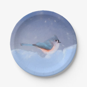 Prato De Papel Pintura com Titmouse Tufado - Arte Cachorra Origin