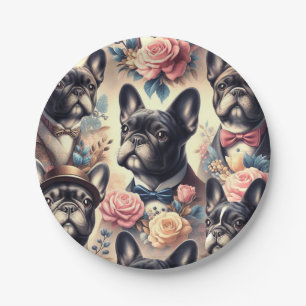 Prato De Papel Pintura de Buldogue Francês Cute Vintage