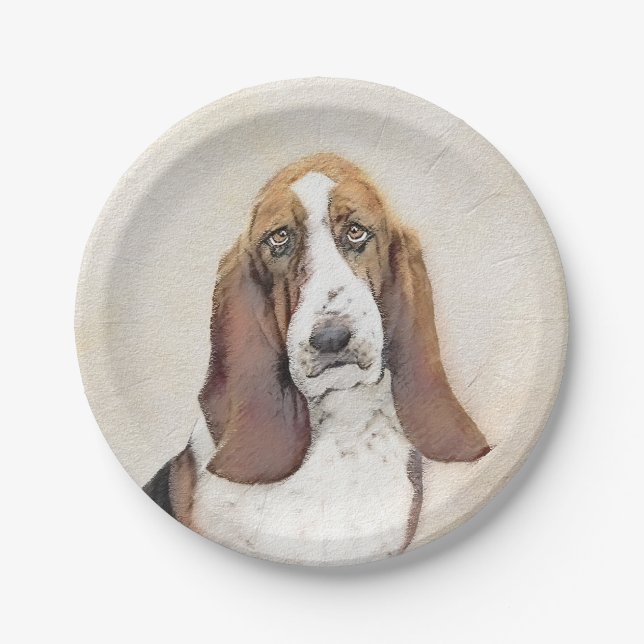 Prato De Papel Pintura de Cachorro Basset - Arte de Cachorro Orig (Frente)