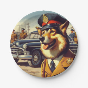 Prato De Papel Pintura de Cachorro da Polícia de Retro