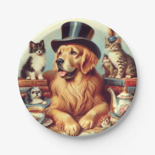 Prato De Papel Pintura de Cachorro de Vintagem Cura